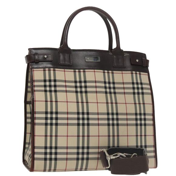 Burberry Nova Check Hand Bag Canvas Beige Brown Silver - Picture 1 of 16